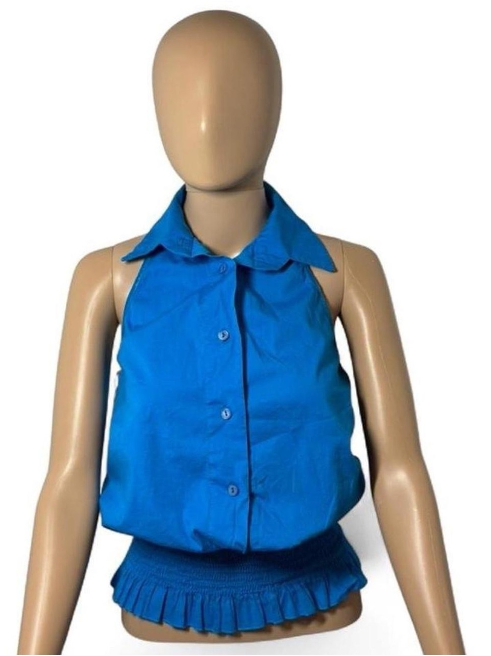 Sleeveless Collared Button-Front Camisole in Blue